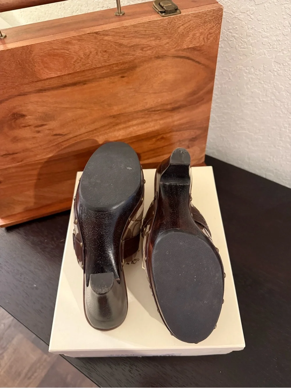 Coach Brown & Beige Signature Canvas Clog Mules